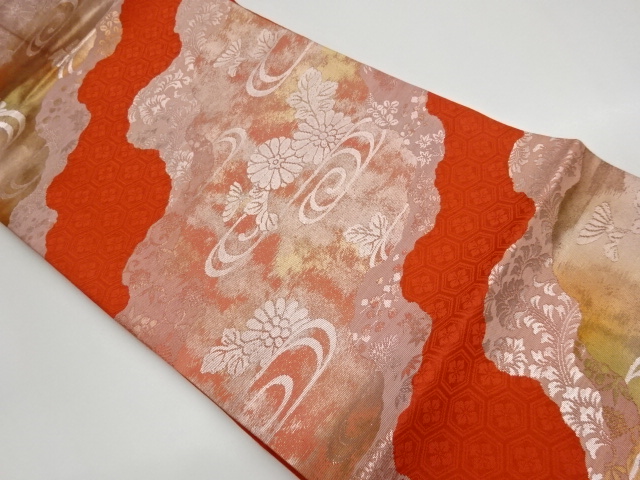 JAPANESE KIMONO / VINTAGE NAGOYA OBI / WOVEN AUTUMN FLOWERS